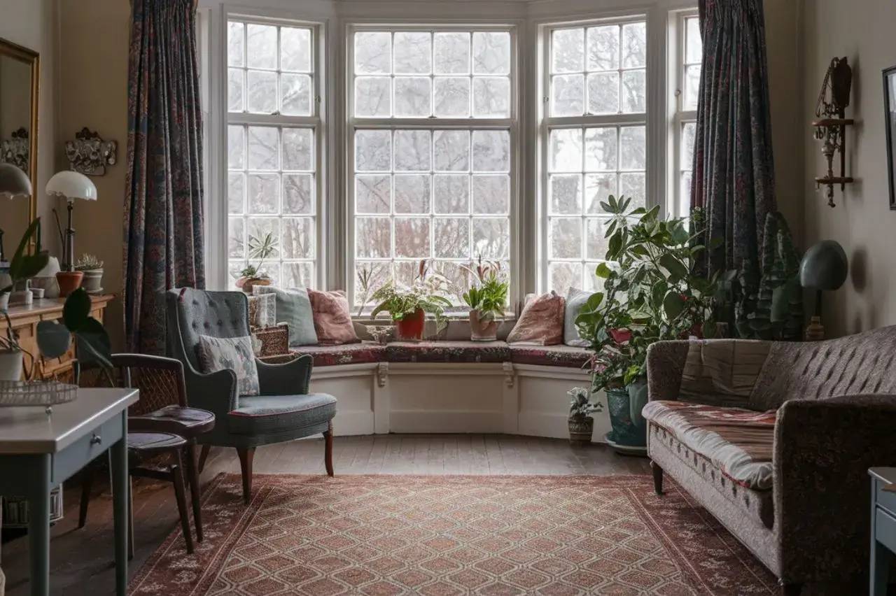 Un salon lumineux et chaleureux, décoré avec des fauteuils confortables, des coussins colorés, et des plantes, offrant une ambiance accueillante