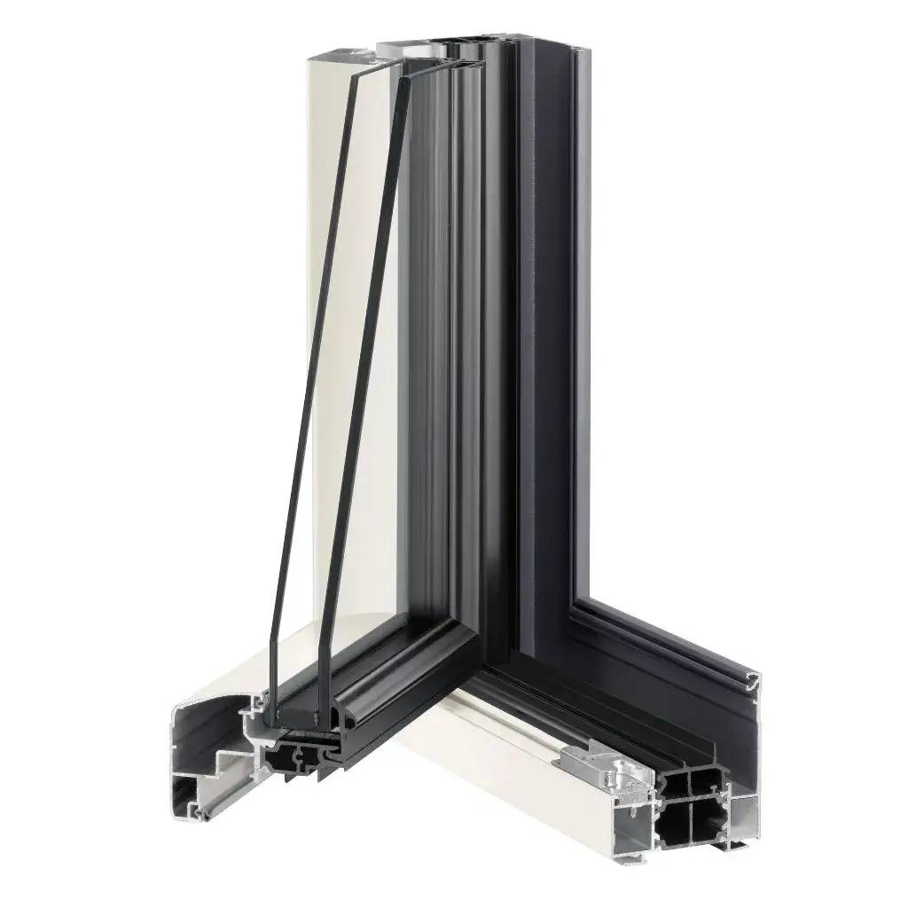 Profil d'une fenêtre en aluminium avec double vitrage.
