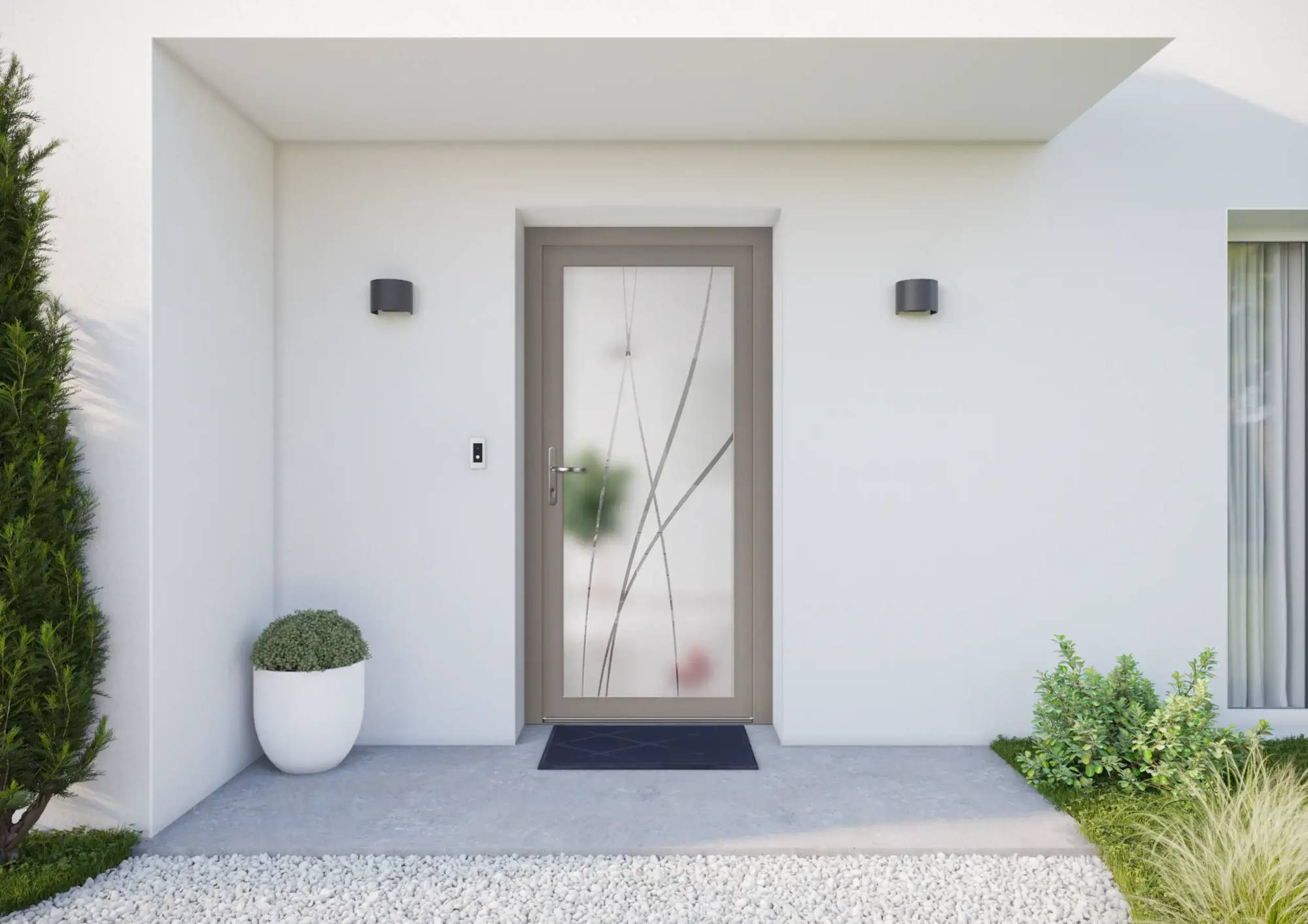 Porte d'entrée PVC vitrée Crystal Zen gris thorium